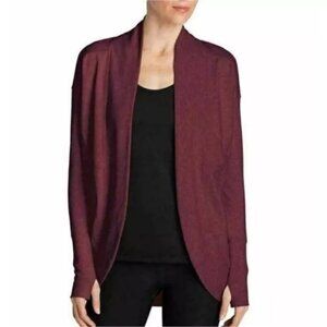 Eddie Bauer NEW Camp Cotton Fleece Wrap Pockets Cardigan Sweater Top Burgundy L